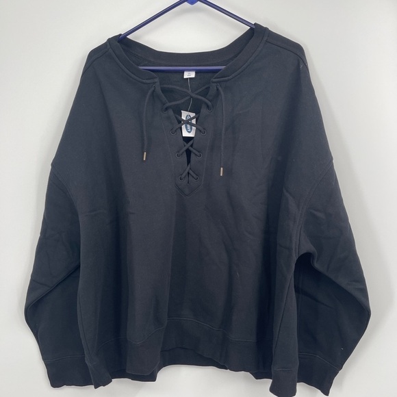 NWT Woman OLD NAVY Lace Up SWEATSHIRT Size XXL Black Jack SOFT FLEECE - Picture 2 of 3